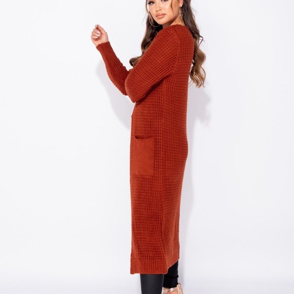 Chunky Knit Long Sleeve Open Front Long Maxi Cardigan Sweater Duster - Picture 5 of 8